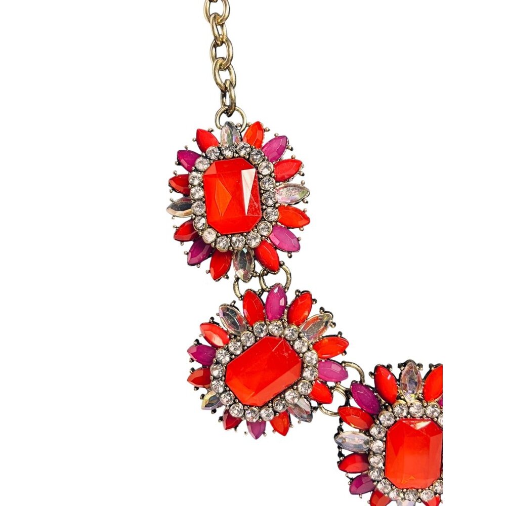 Susan Graver Gold Tone, Red And Pink Floral Statement Necklace (6268) - Picture 2 of 9